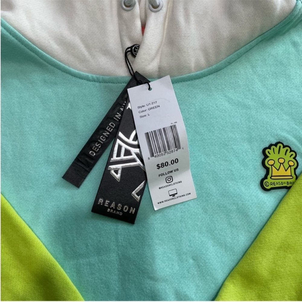 NWT Reason Men’s Color Block & Polka Dot Drawstring Hoodie - Size Large - Picture 5 of 6